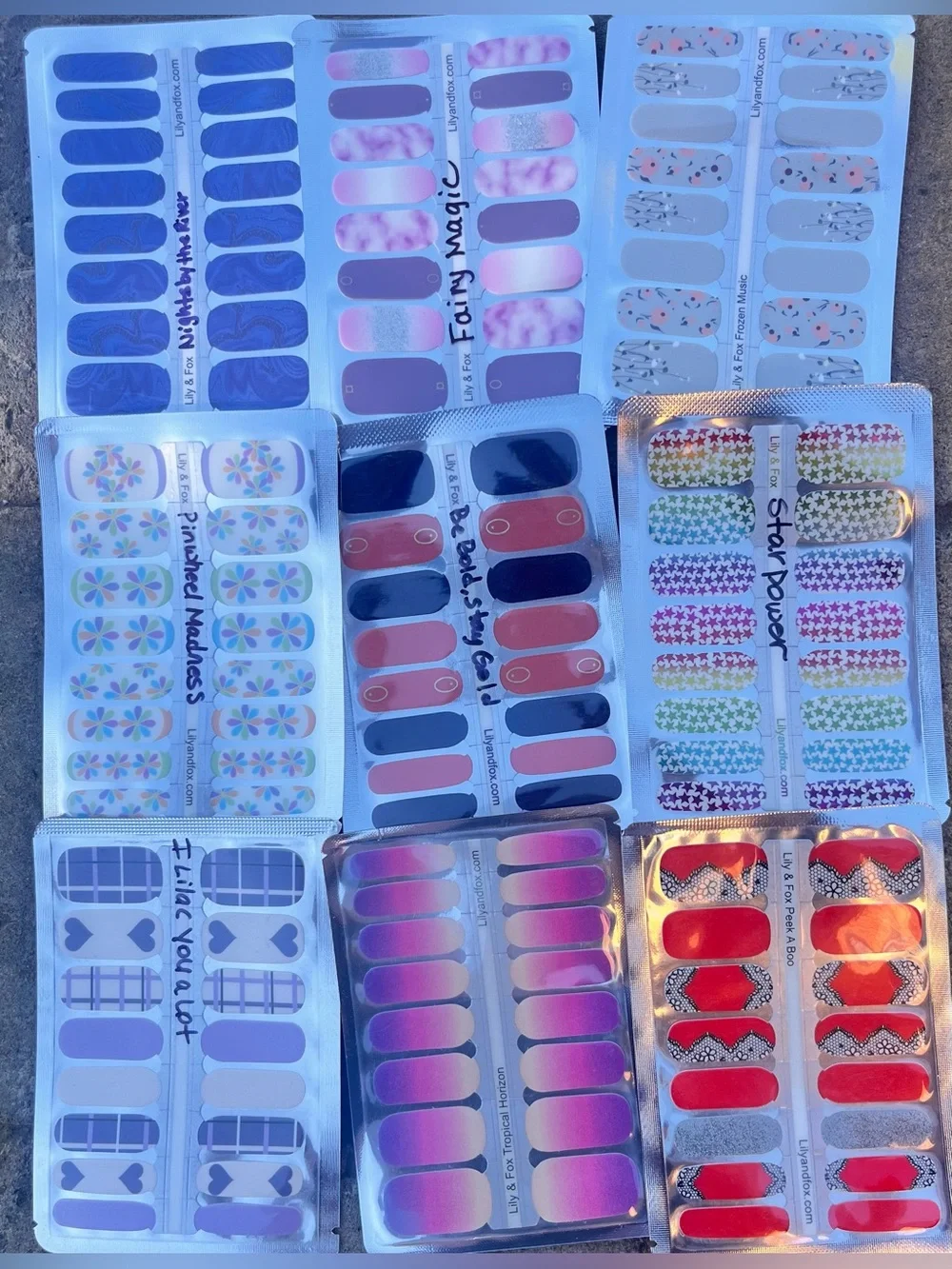 Lily & Fox Nail Polish Strip Set – Assorted Purple, Pink, Blue & Red Designs - Picture 1 of 4